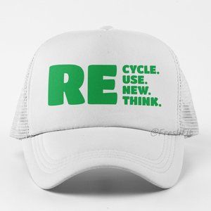 🆕Recycle Reuse Renew Rethink Foam Trucker Hat Mesh Snapback Cap White